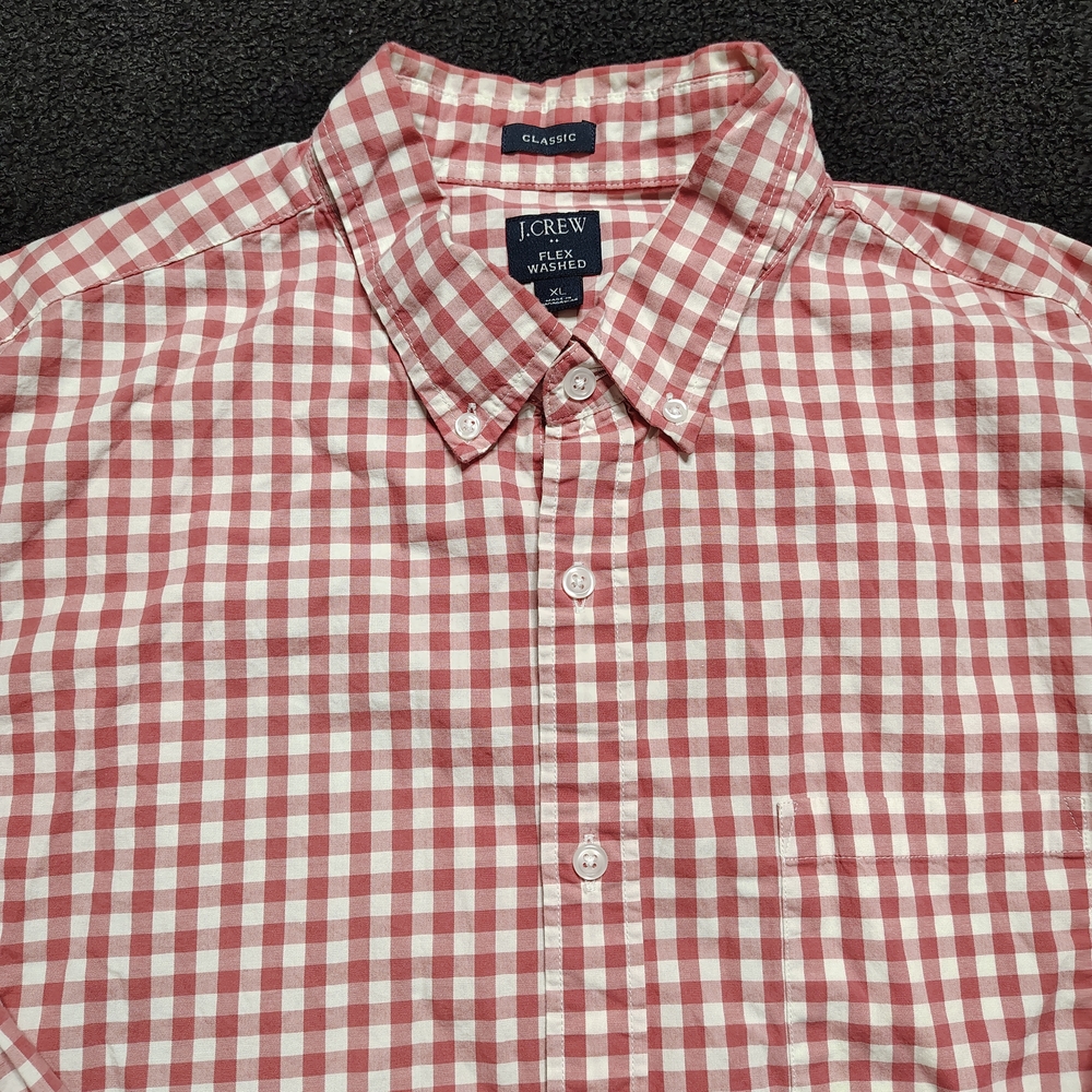 J Crew Classic Flex Washed Pink Button Down Plaid Gingham Mens Size XL
